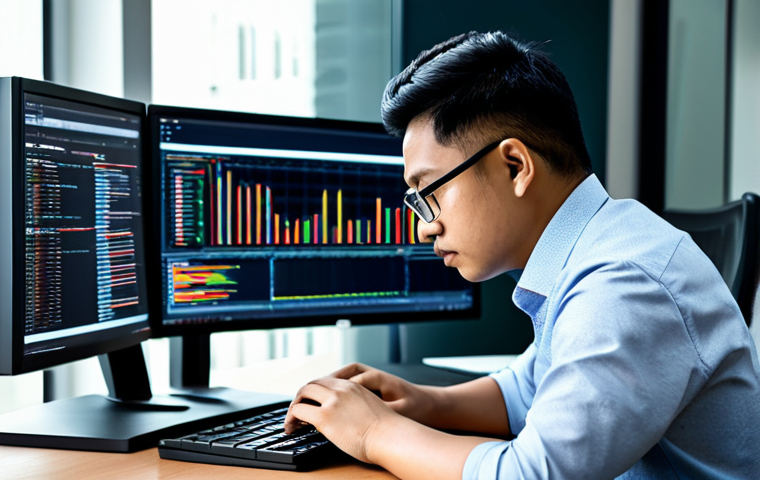 A professional Malaysian data analyst, fully clothed in a modest business shirt, sits focused at a desk in a sleek, modern office. Multiple monitors display complex data visualizations, SQL queries, and Python code, reflecting deep analytical work. The setting is clean and well-lit, emphasizing a high-tech environment. The analyst is engaged in a natural pose, with perfect anatomy, correct proportions, and well-formed hands on a keyboard. This is a high-quality, professional photography, safe for work, appropriate content, and family-friendly image.