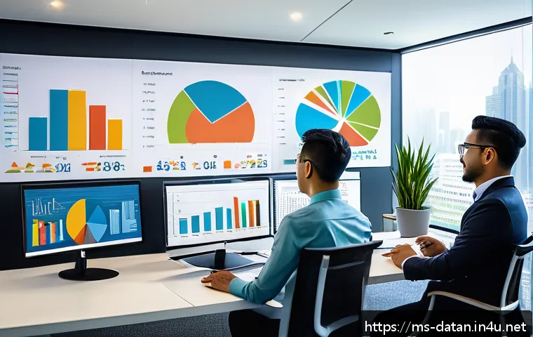 데이터 분석 필수 이론 정리 - A modern Malaysian office scene where a diverse team of professionals is gathered around a large dig...