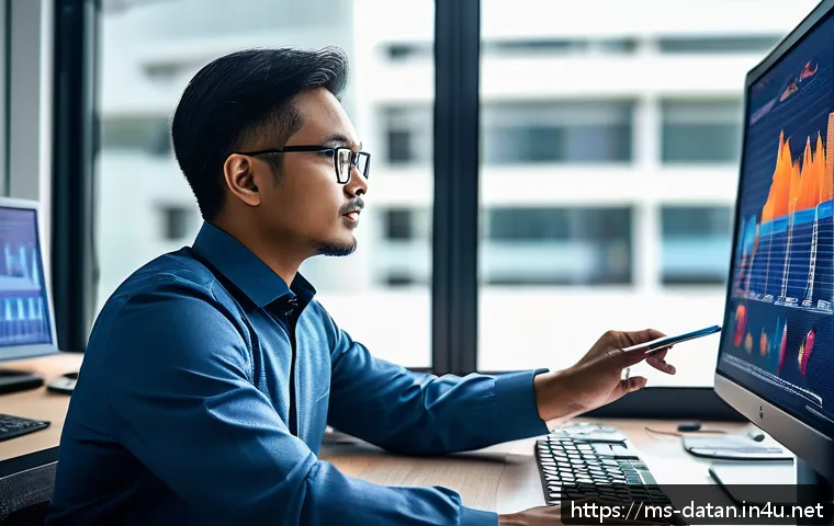 데이터 분석에서 자주 사용하는 통계 기법 - A professional Malaysian data analyst in a modern office setting, analyzing complex sales charts and...